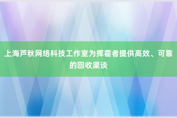 上海芦秋网络科技工作室为挥霍者提供高效、可靠的回收渠谈